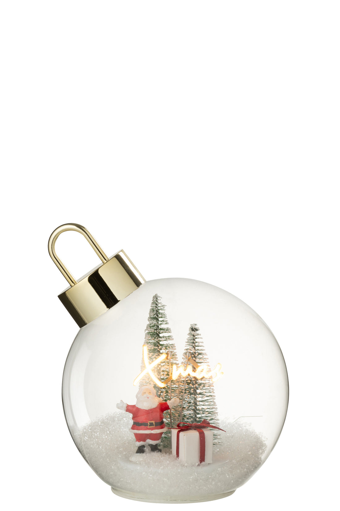 Kerstbal met LED-verlichting, Kerstman, glas, wit/rood, groot