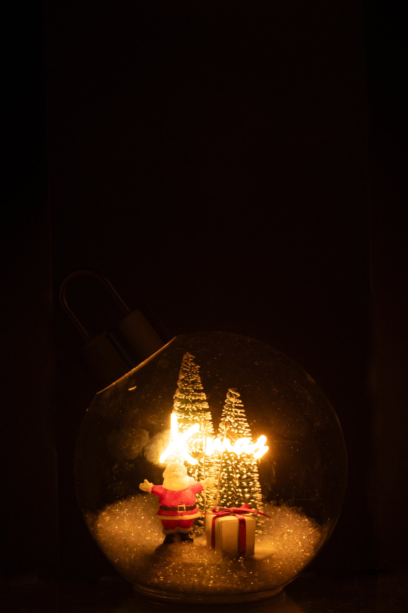 Kerstbal met LED-verlichting, Kerstman, glas, wit/rood, groot