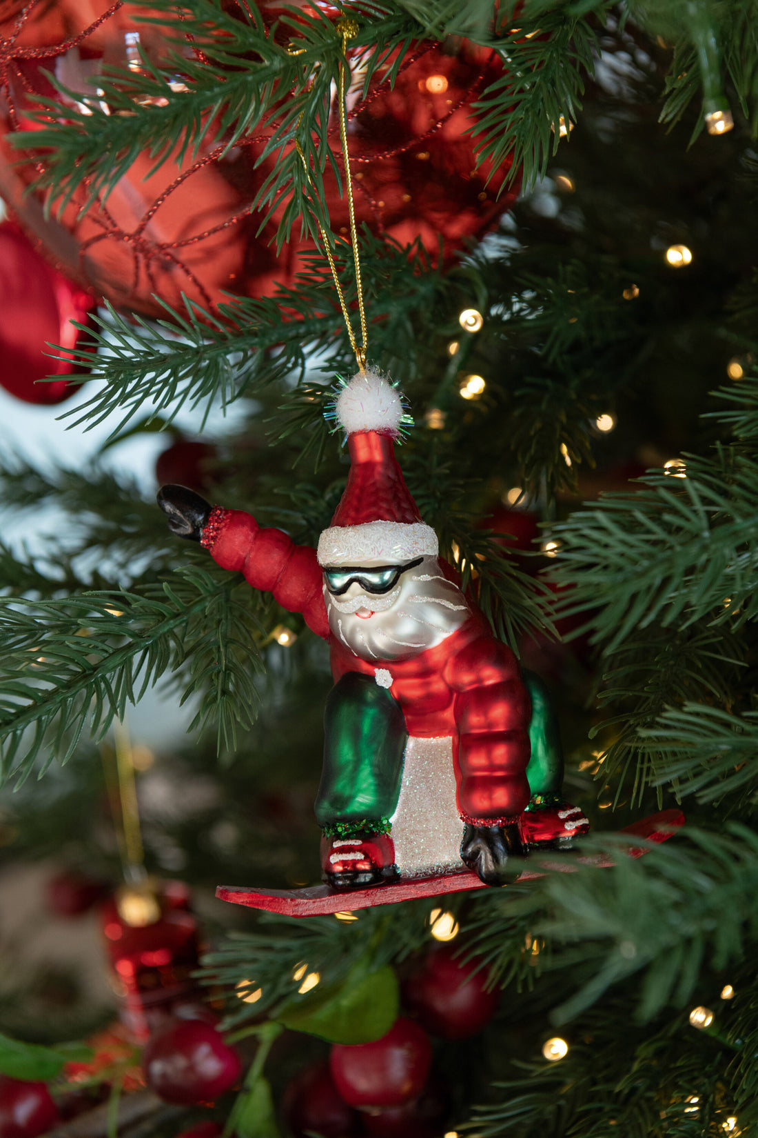 Hanger Santa Ski/Snowboard Glas Kerst Rood/Donkergroen Assortiment Van 2