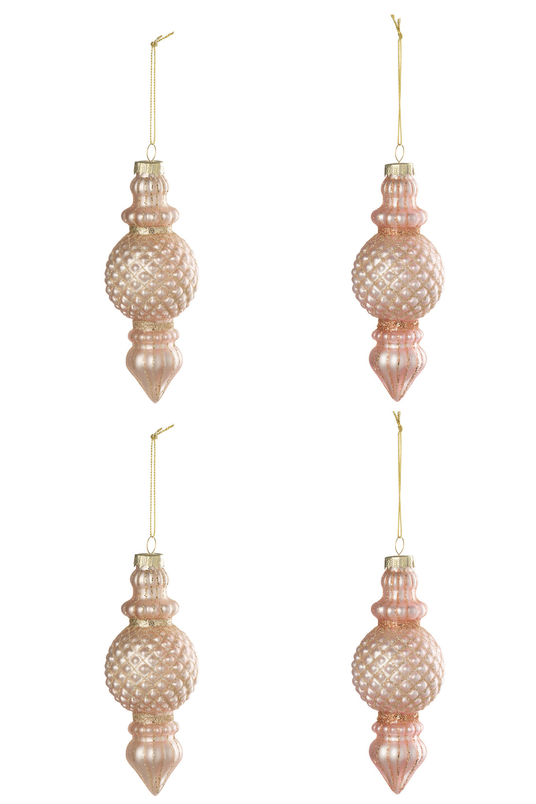 Doos van 4 kerstbal glas lichtroze/oudroze