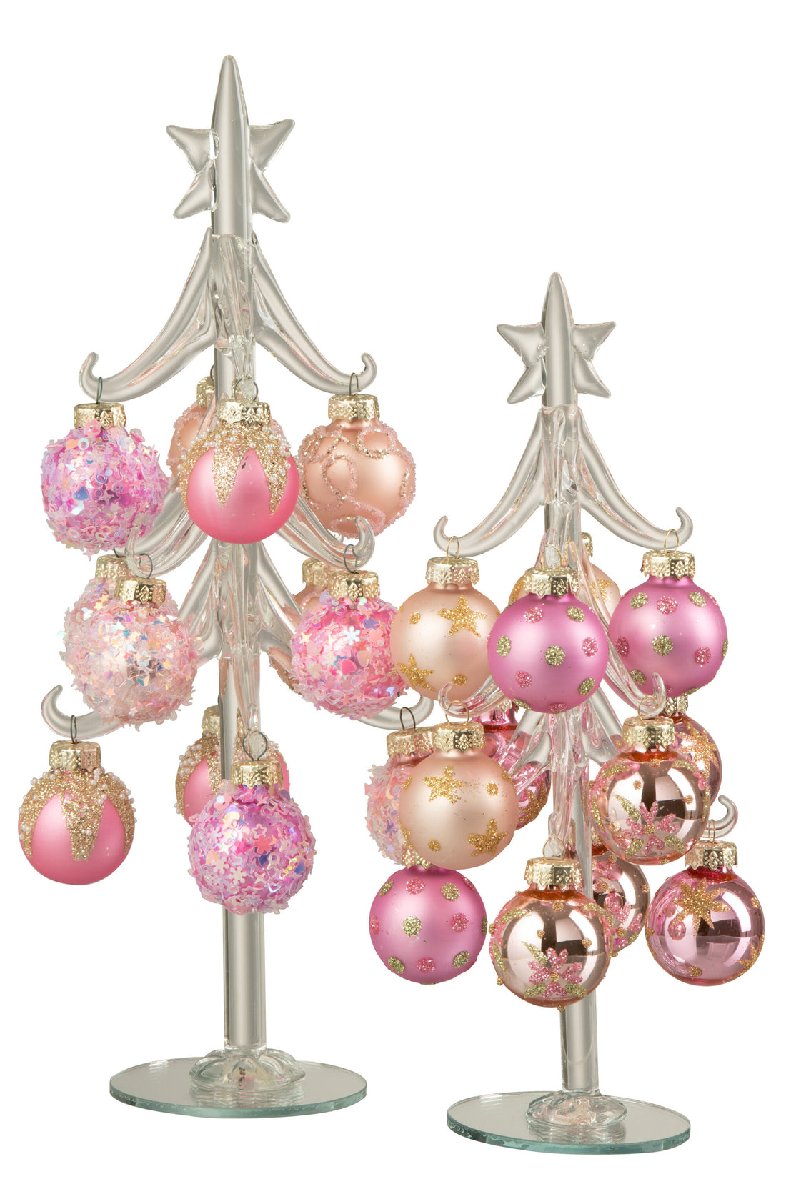 Kerstboom + Ballen Glas Roze/Transparant Groot