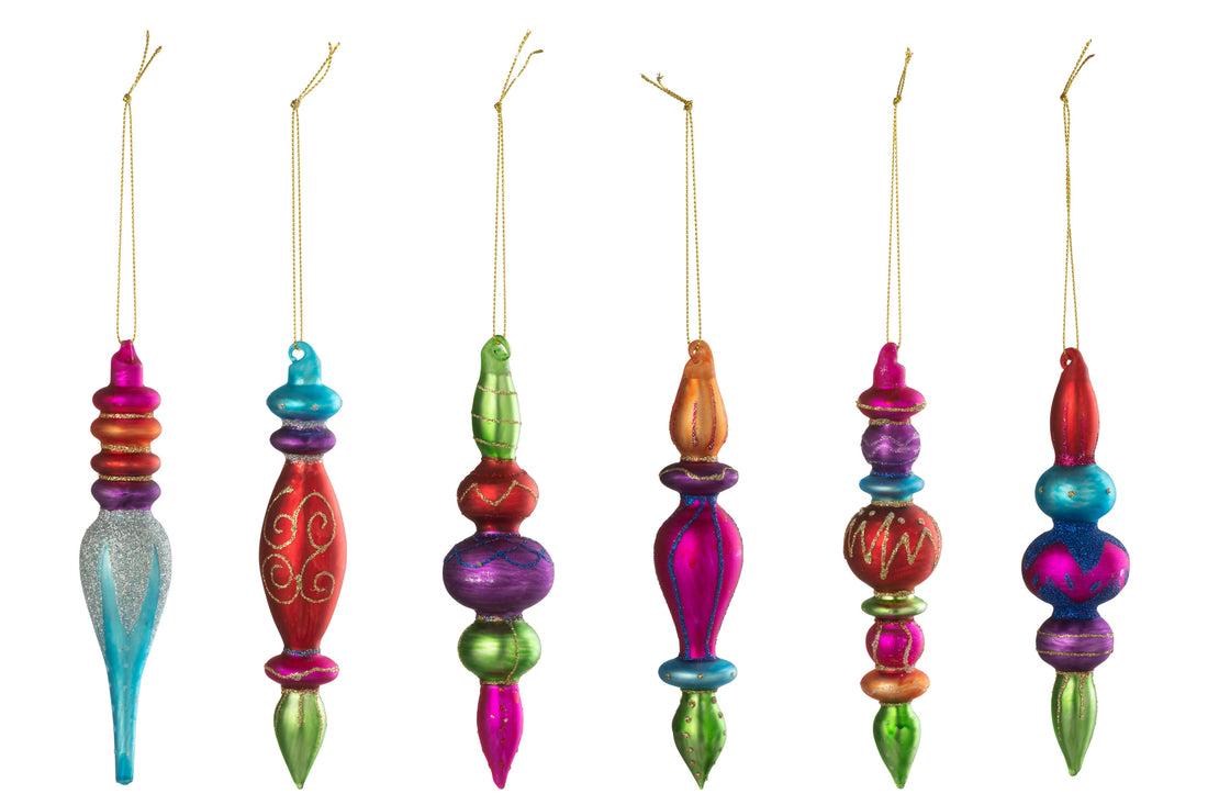 Doos met 6 kerstbal glazen, veelkleurig