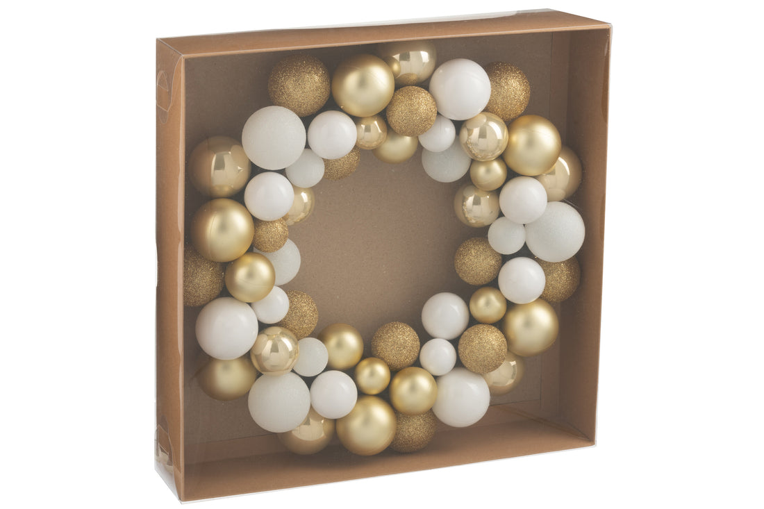 Krans Kerstballen Plastic Wit/Goudkleurig