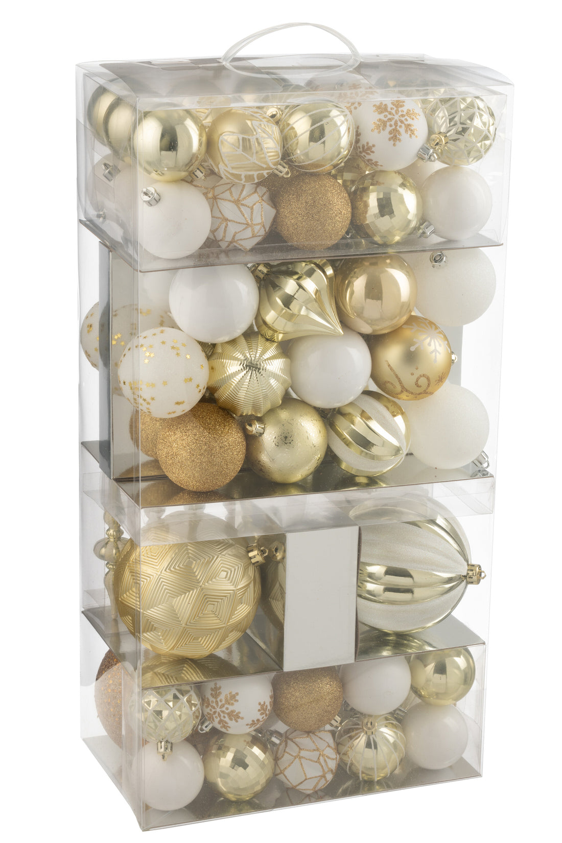 Doos van 80 kerstbal plastic wit/goudkleurig