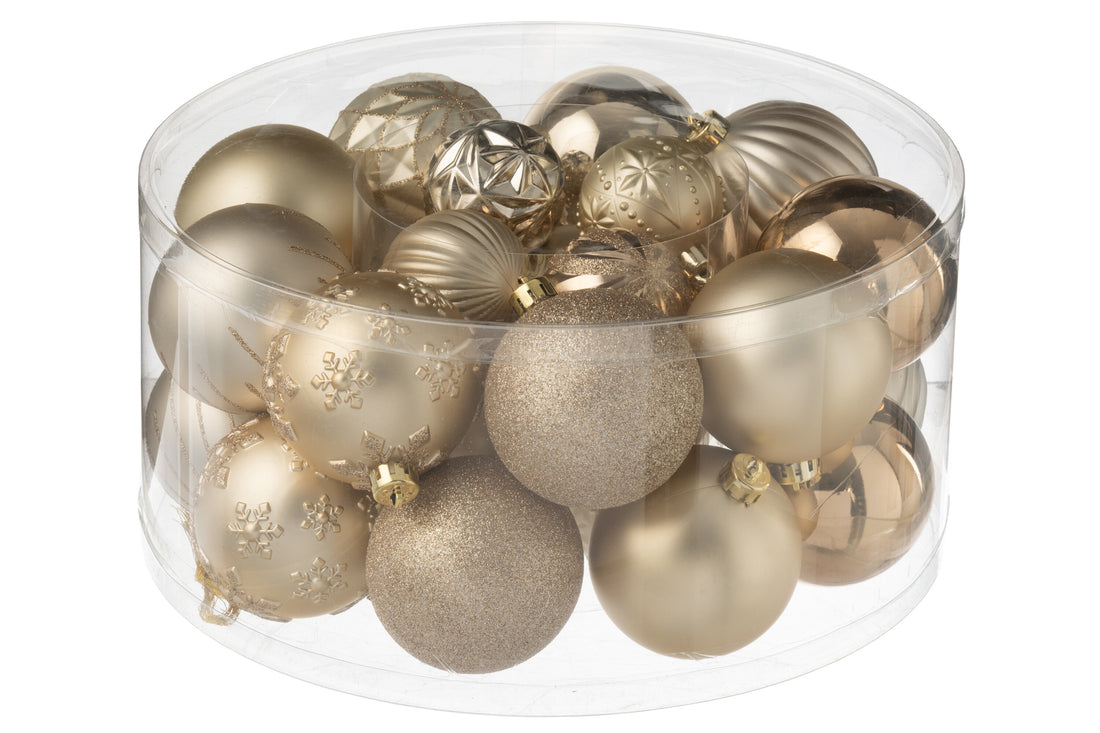 Doos met 30 kerstbal plastic beige/ecru
