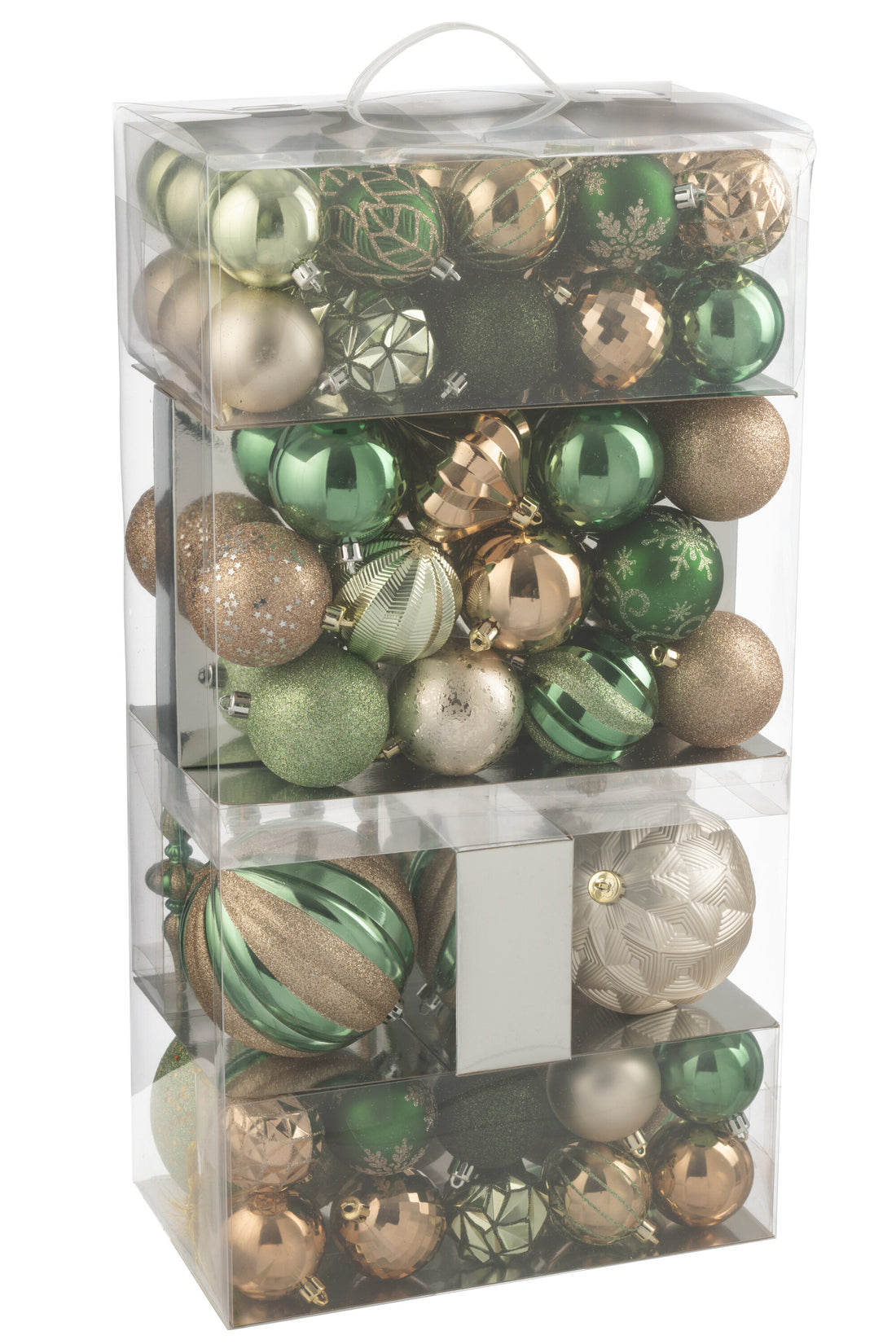 Doos met 80 kerstbal plastic muntgroen/ecru