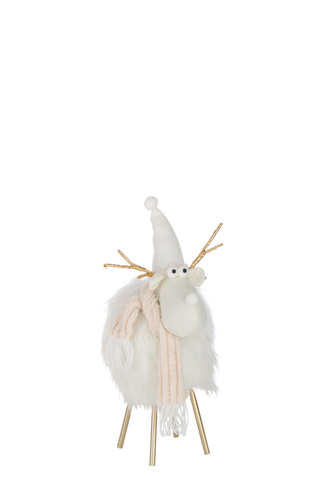 Rendiermuts+sjaal van polyester wit/beige medium