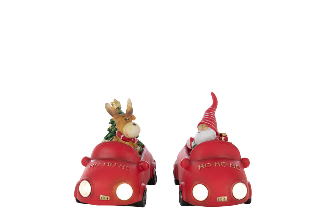 Kerstman Led + Rendier In Auto Polyresin Multicolor Assortiment Van 2
