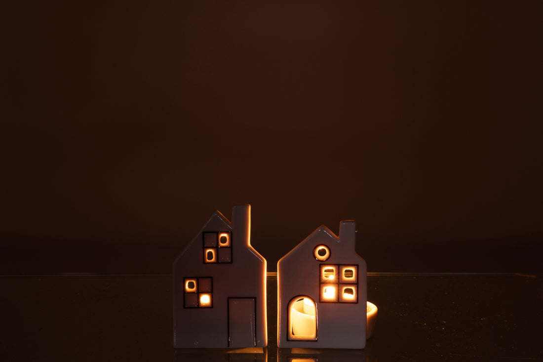 Theelichthouder Huis Klei Wit Assortiment Van 2