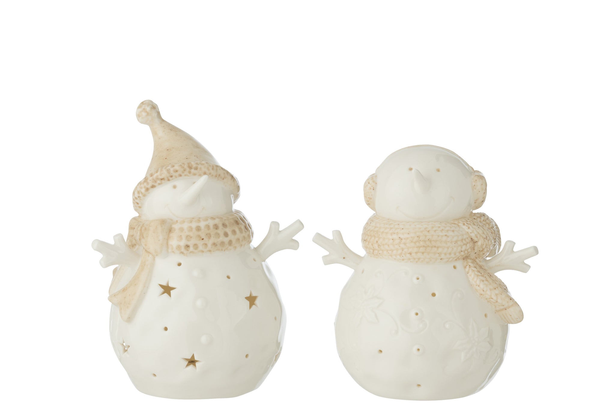 Sneeuwpop Led Sterren Klei Wit/Beige Groot Assortiment Van 2