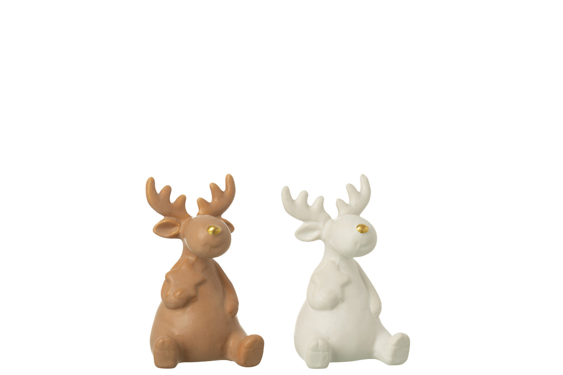 Rendier zittend porselein wit/bruin klein assortiment van 2
