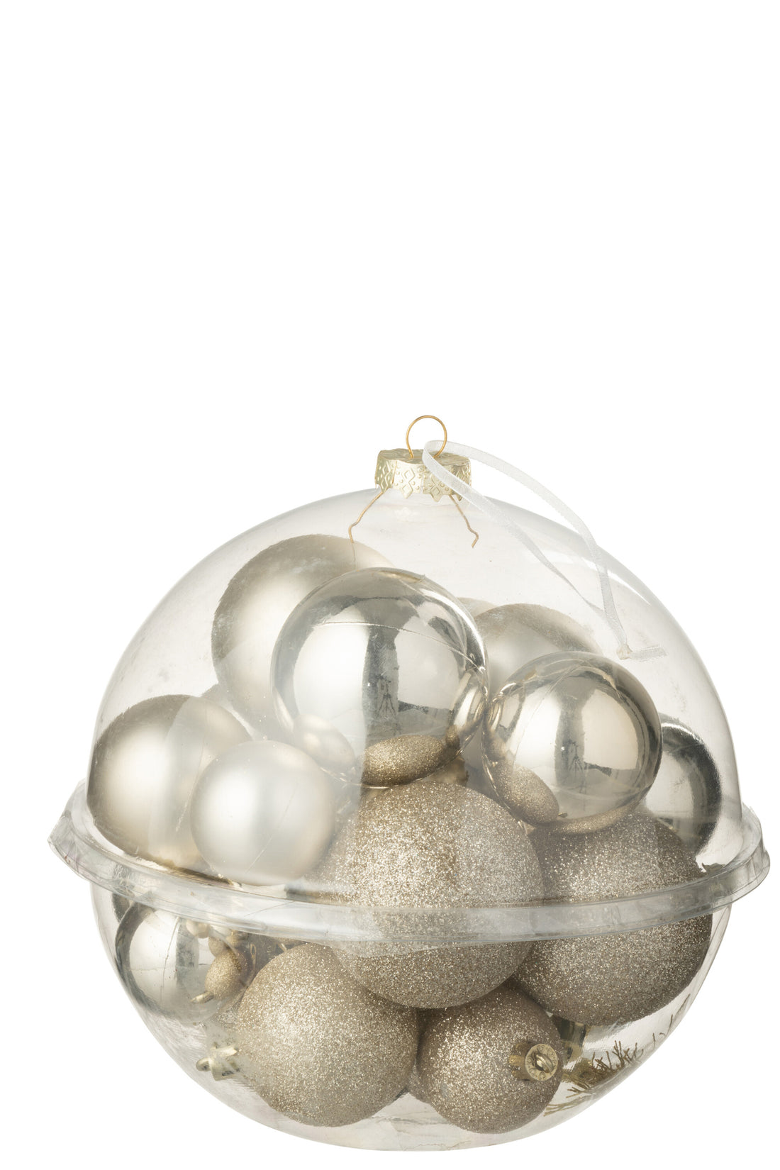 Doos van 24 kerstbal plastic licht beige