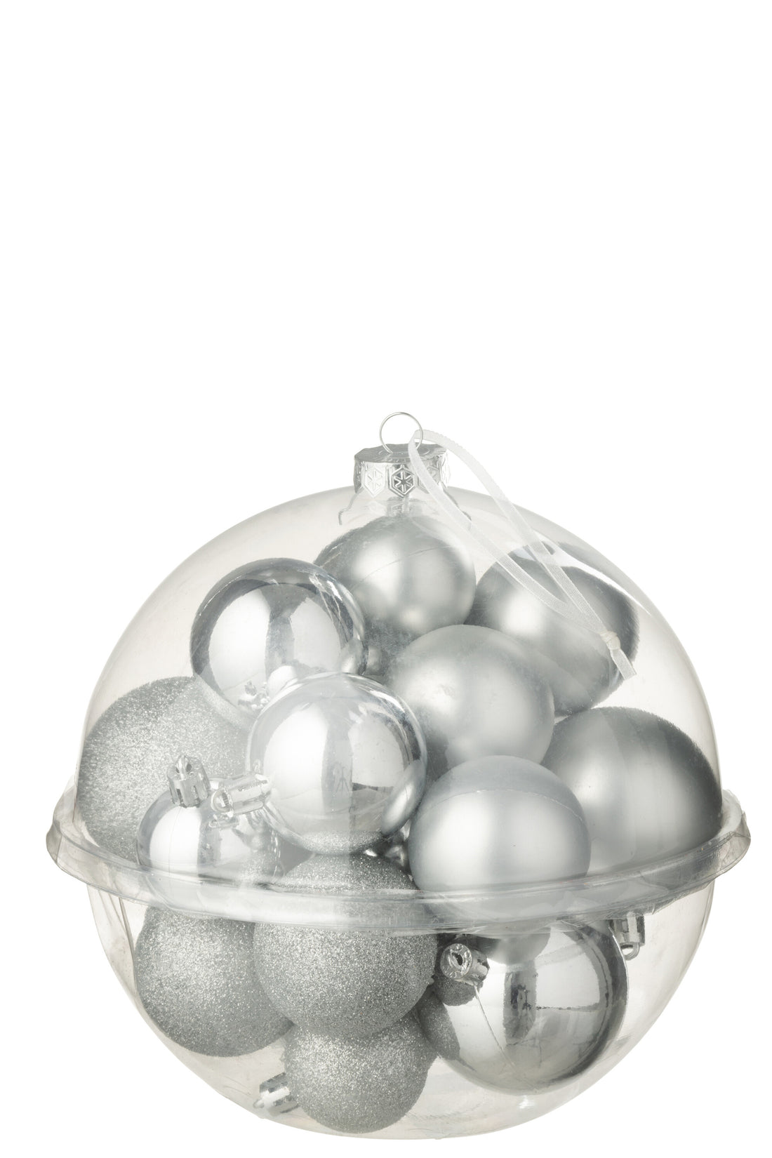 Doos van 24 kerstbal plastic zilverkleurig
