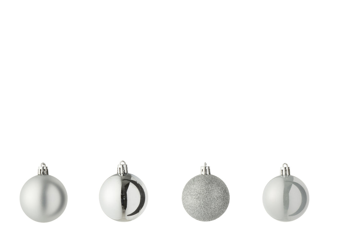 Doos van 40 kerstbal plastic zilverkleurig