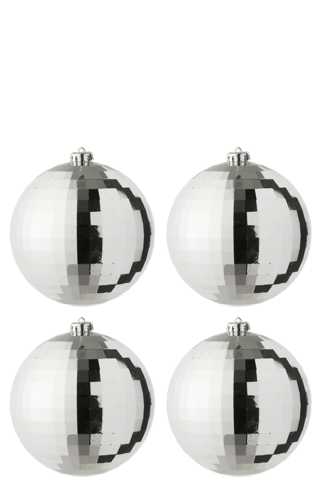Doos van 4 kerstbal disco plastic zilverkleurig
