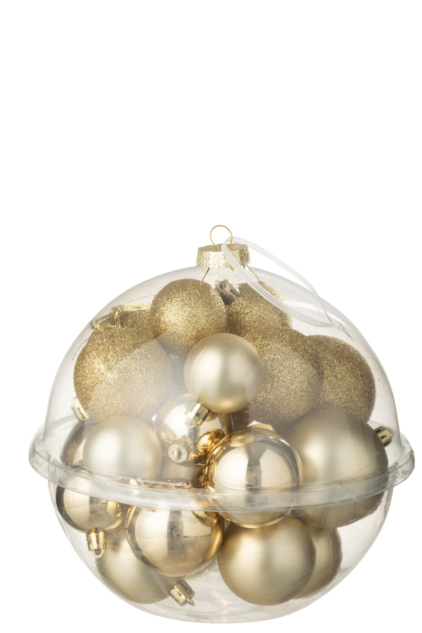 Doos van 24 kerstbal plastic goudkleurig