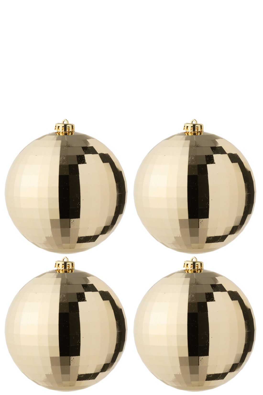 Doos van 4 kerstbal disco plastic goudkleurig