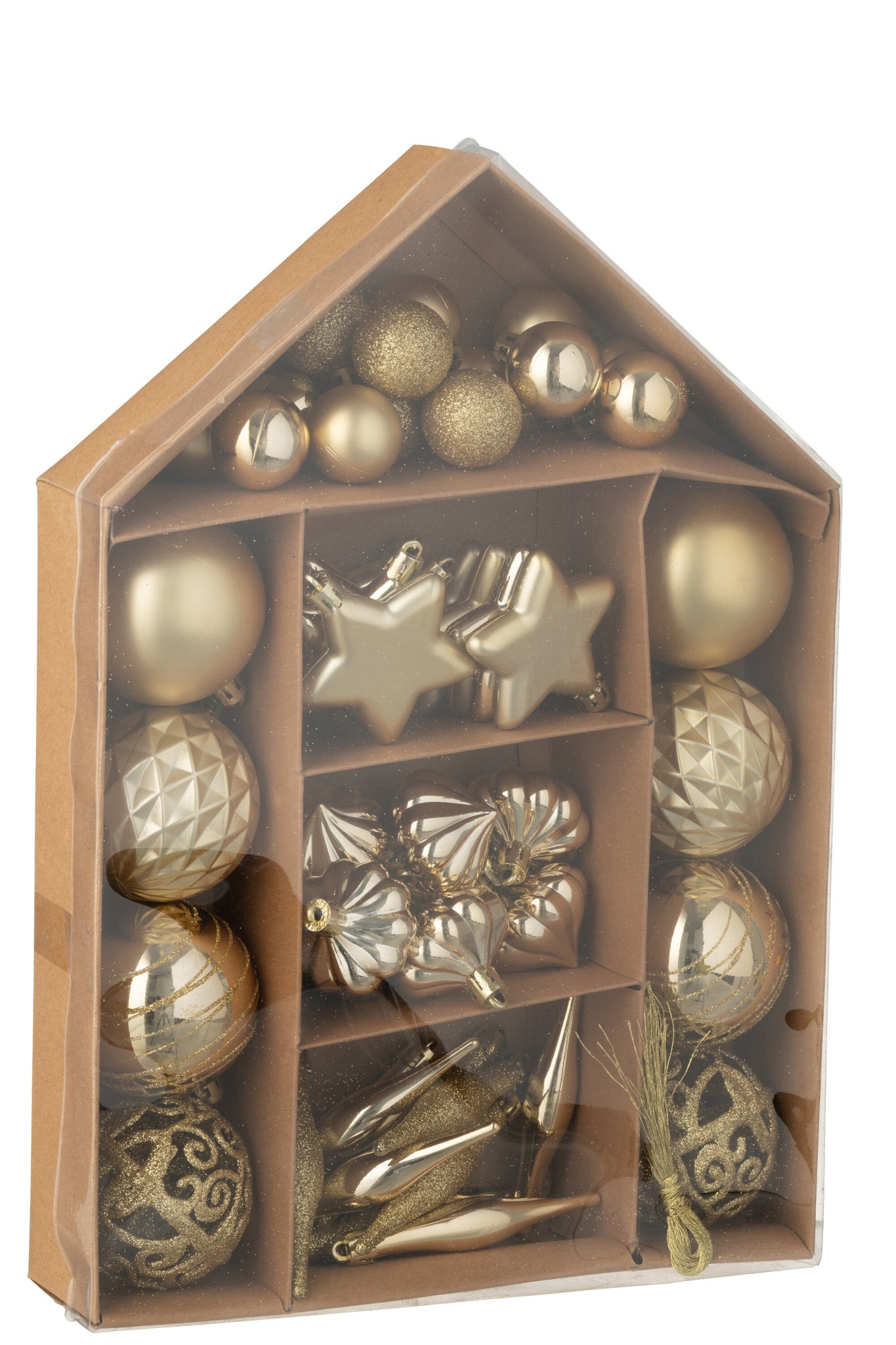 Doos van 50 kerstbal plastic goudkleurig
