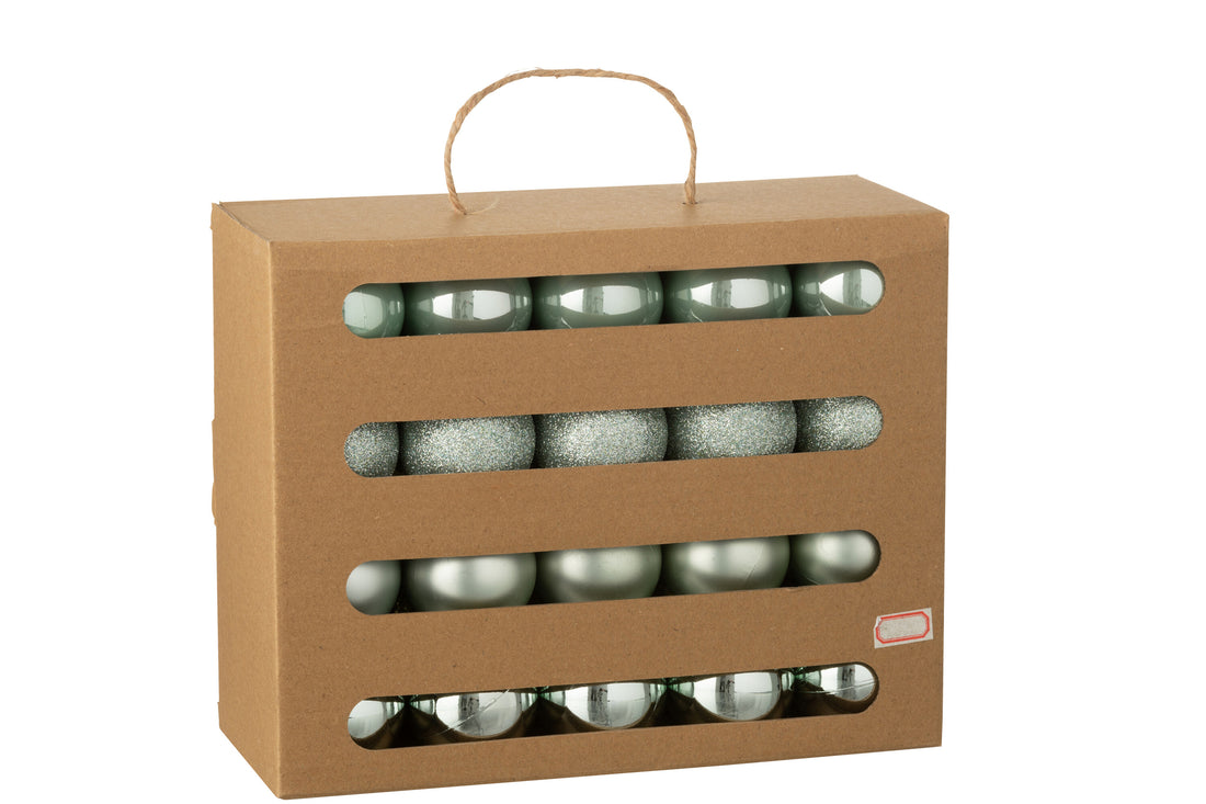 Doos van 40 kerstbal plastic muntgroen