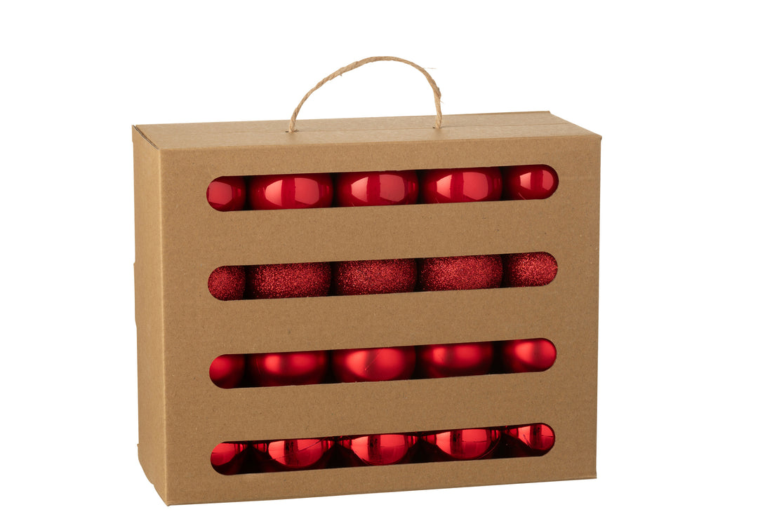 Doos met 40 kerstbal plastic kerst rood