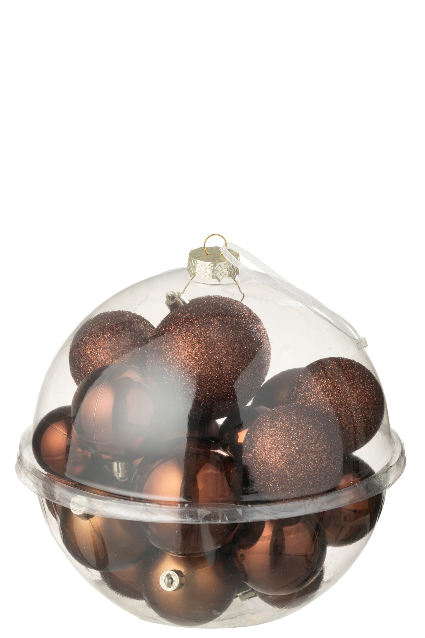 Doos van 24 kerstbal plastic donkerbruin
