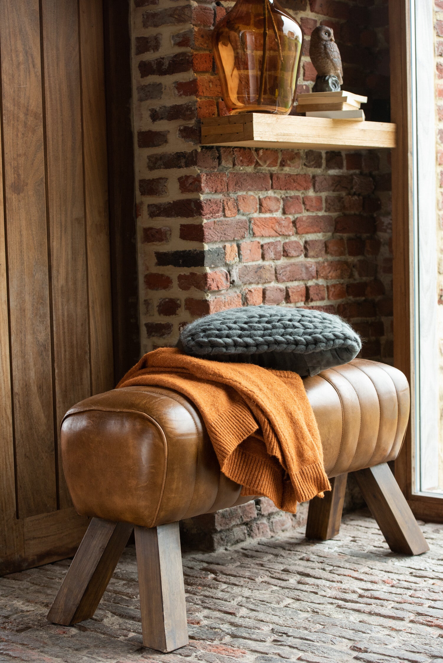 Gym Bank Leer/Hout Cognac