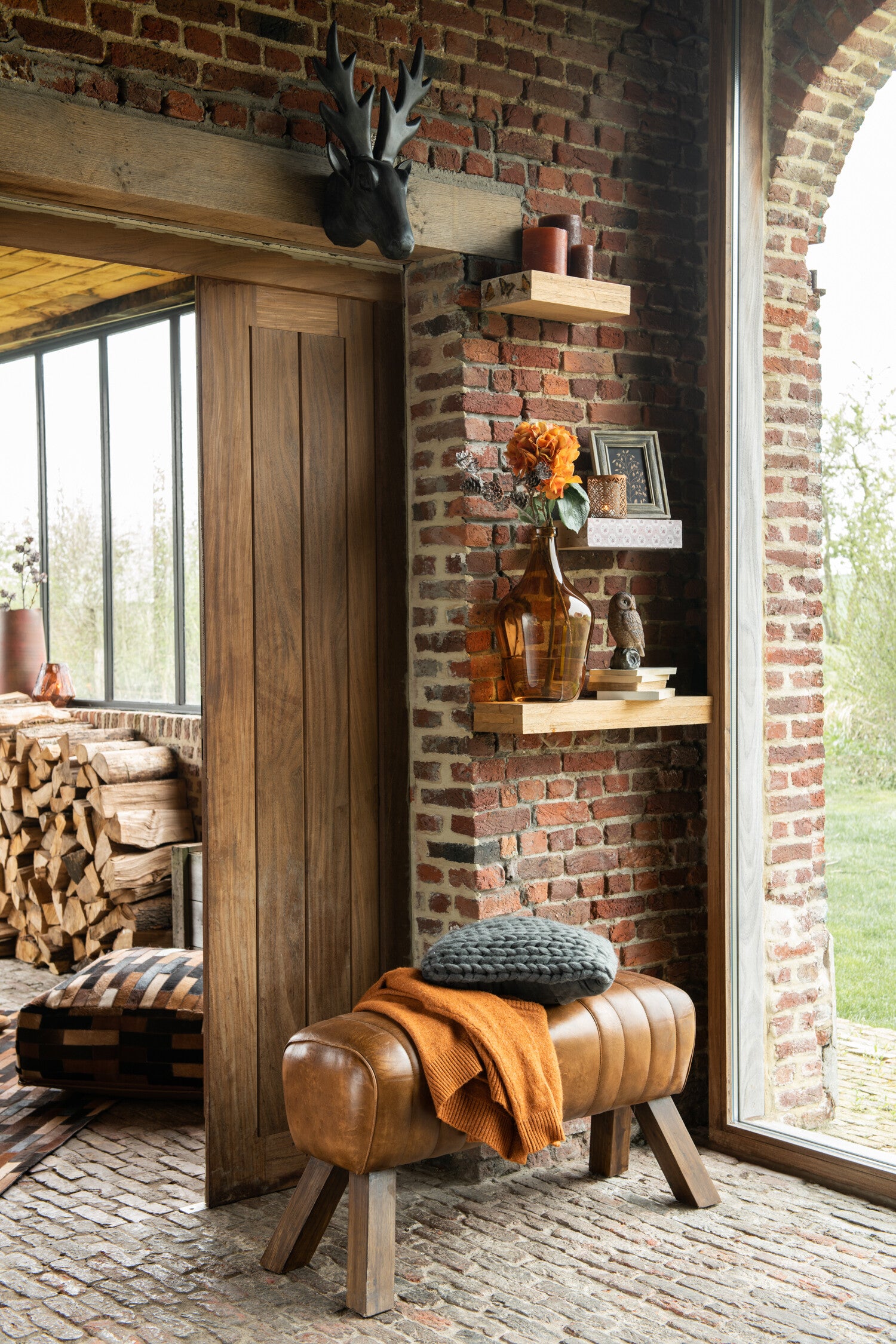 Gym Bank Leer/Hout Cognac