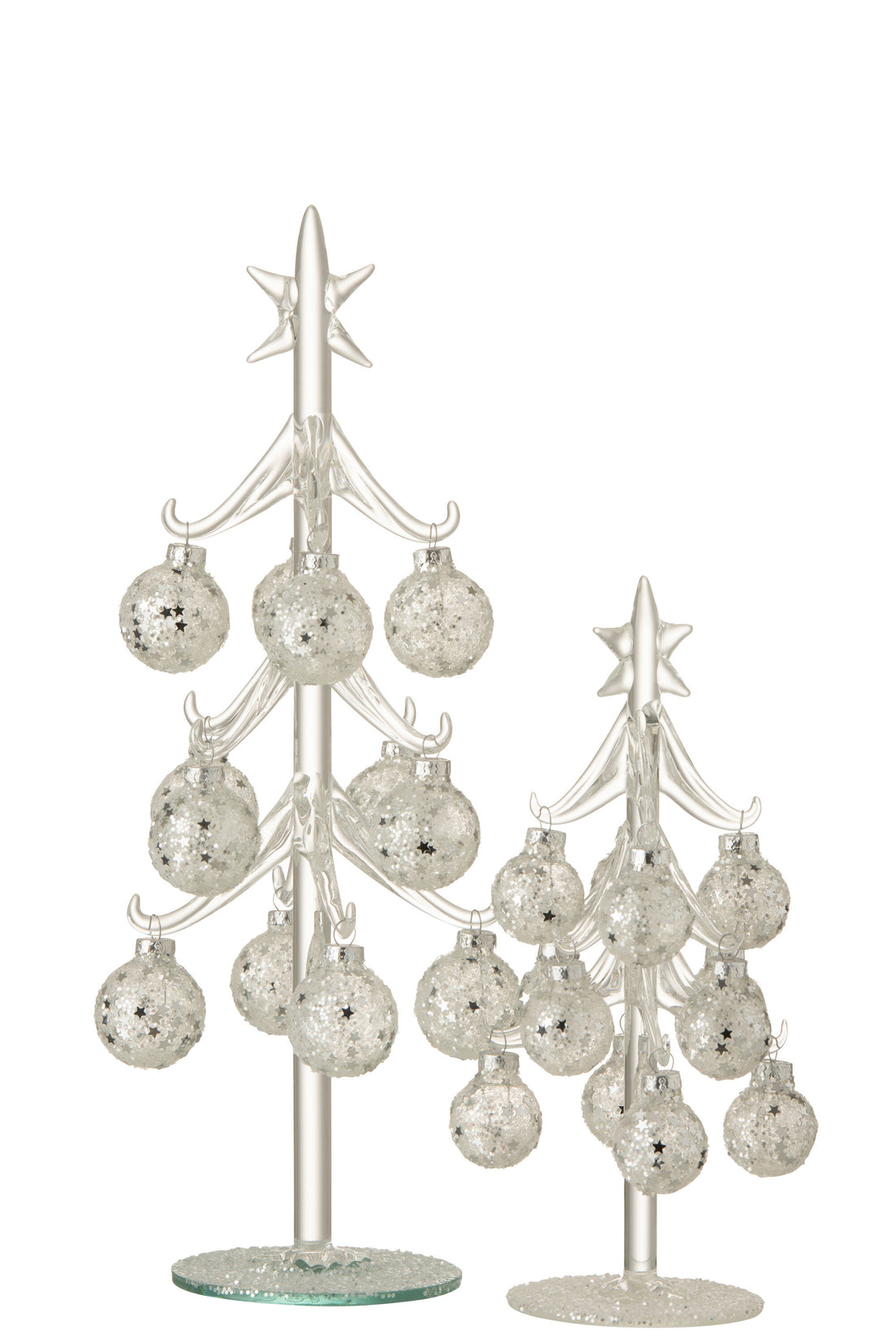 Boom Witte Kerstballen Sterren Glas Zilver Middel
