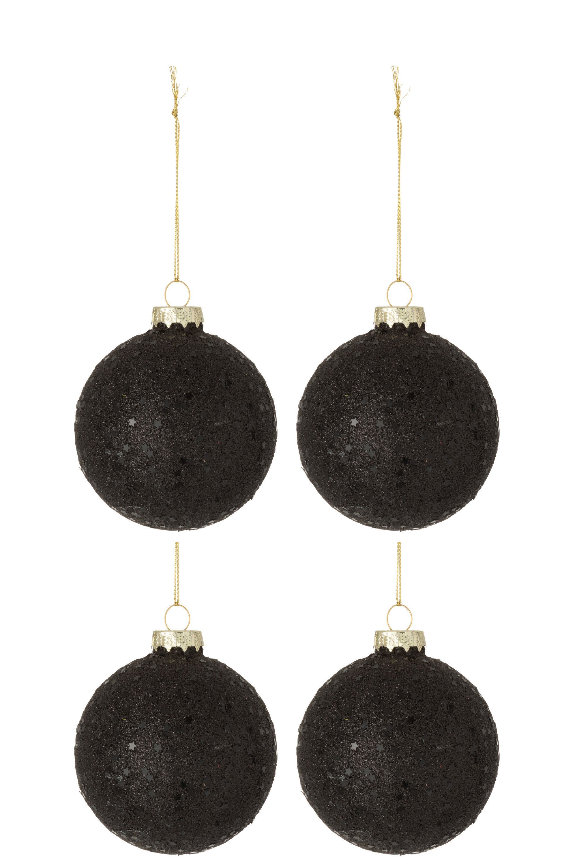 Doos van 4 kerstballen sterren glas zwart medium