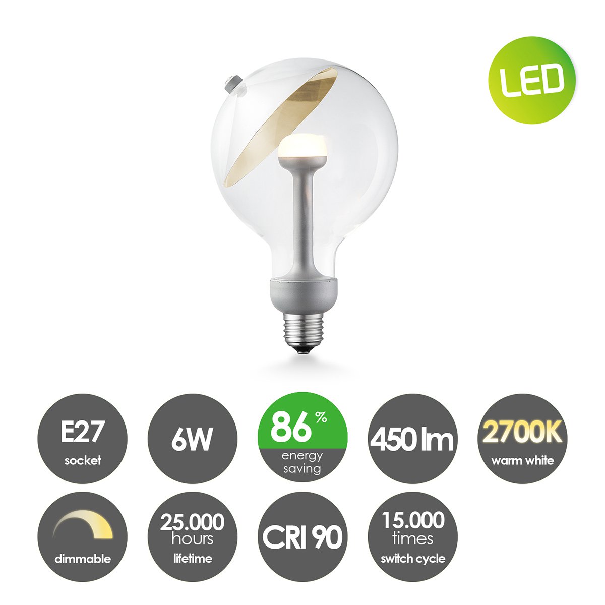 dimbare LED lamp Cone zilver G120 E27 5W 400Lm