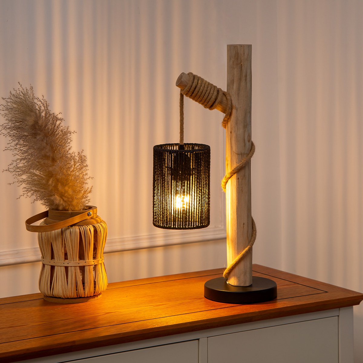 Landelijke tafellamp Maritime - bedlampje - Zwart Touw