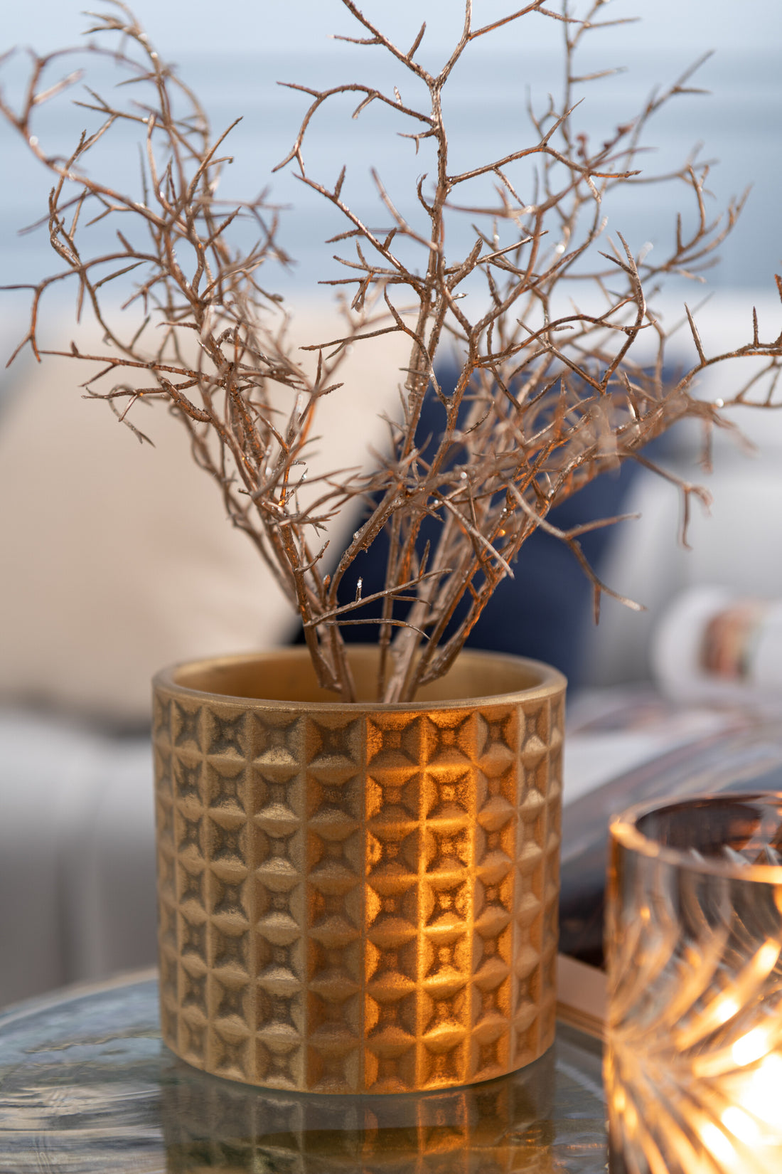 J-Line Boompje In Pot Glitter Plastiek Champagne