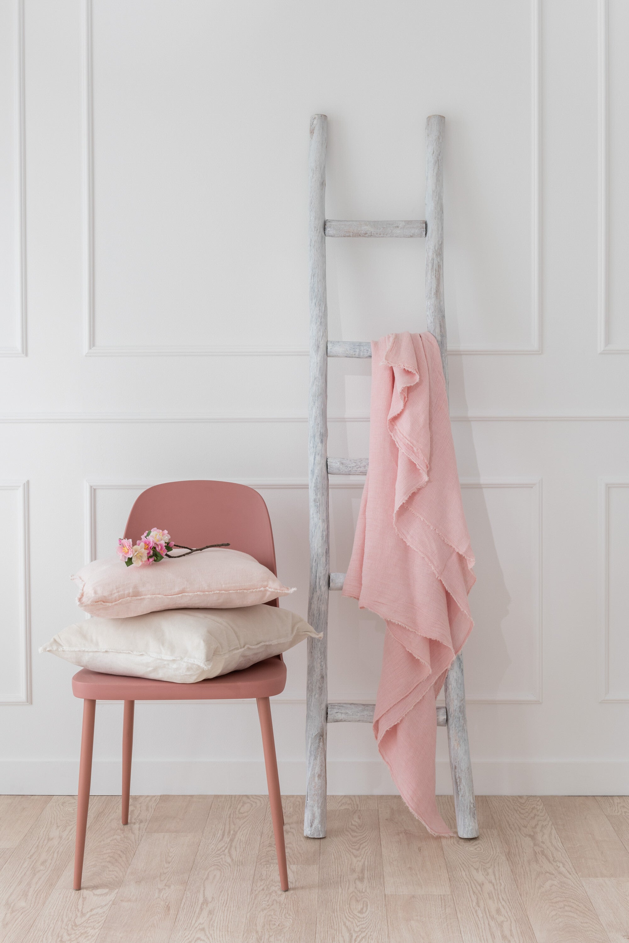 J-Line Plaid - linnen - roze - 200 x 150 cm