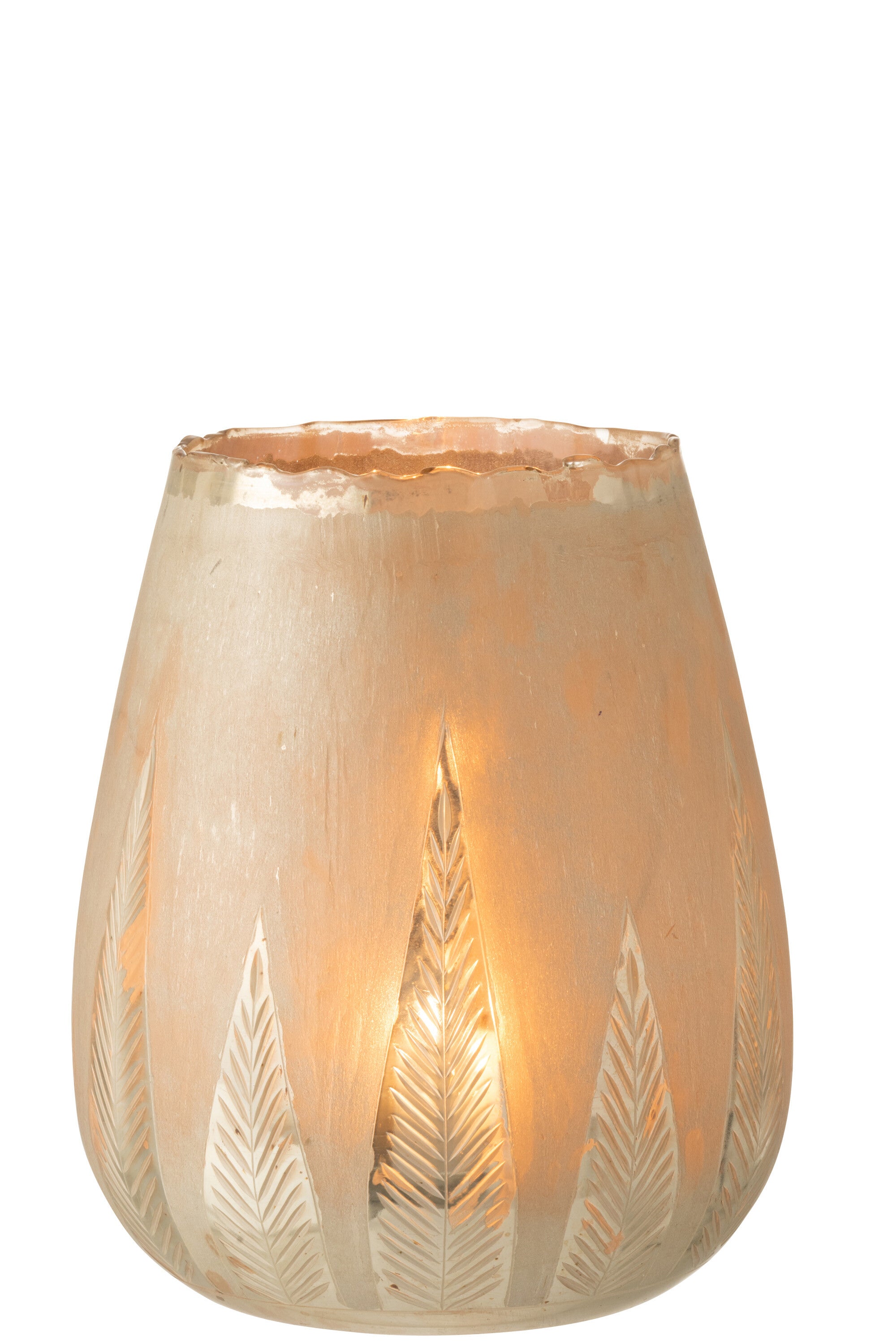 J-Line Theelichthouder Blad Rond Glas Zilver Large