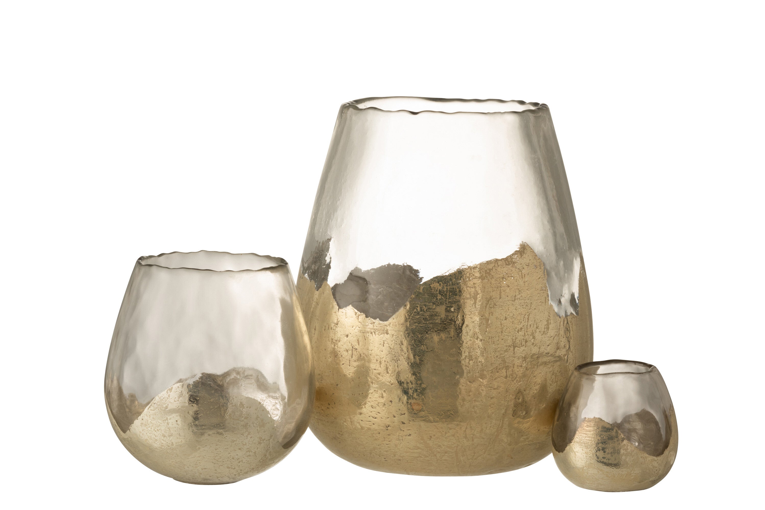 J-Line Theelichthouder Zoe Rond Glas Goud Medium