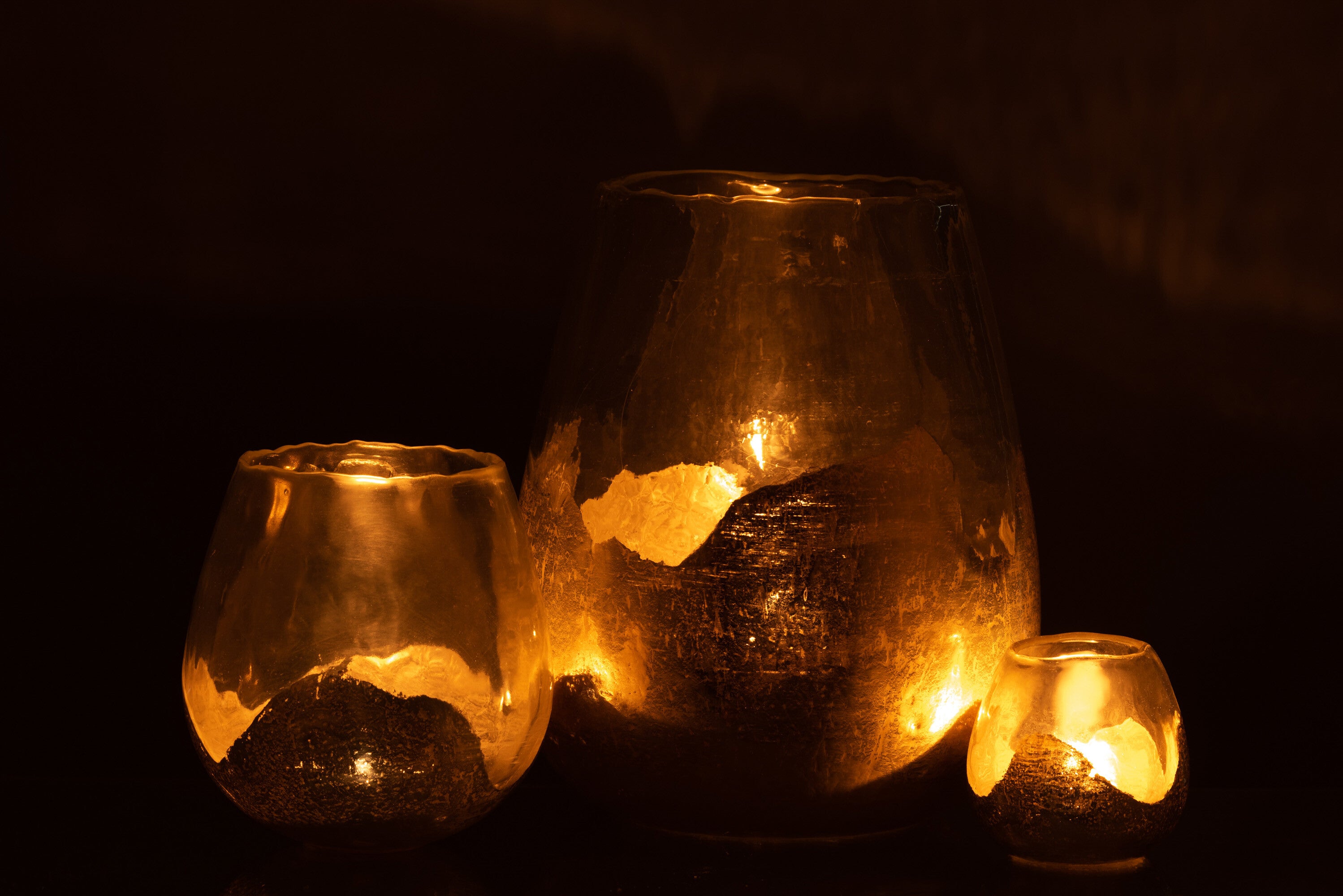 J-Line Theelichthouder Zoe Rond Glas Goud Medium