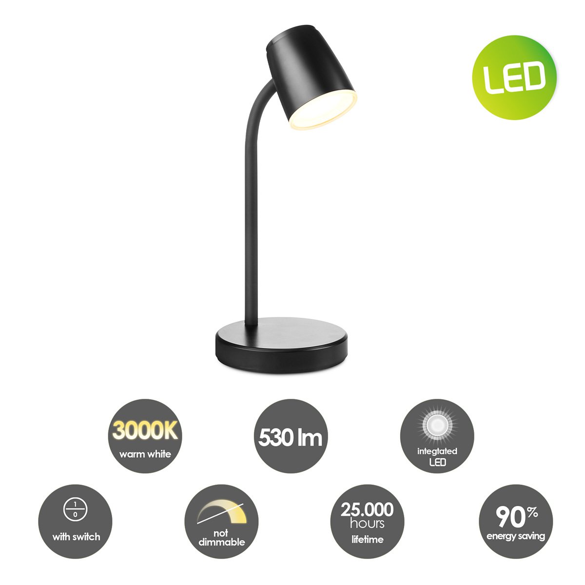 Elbo Led Bureaulamp 4W Zwart - Verstelbare