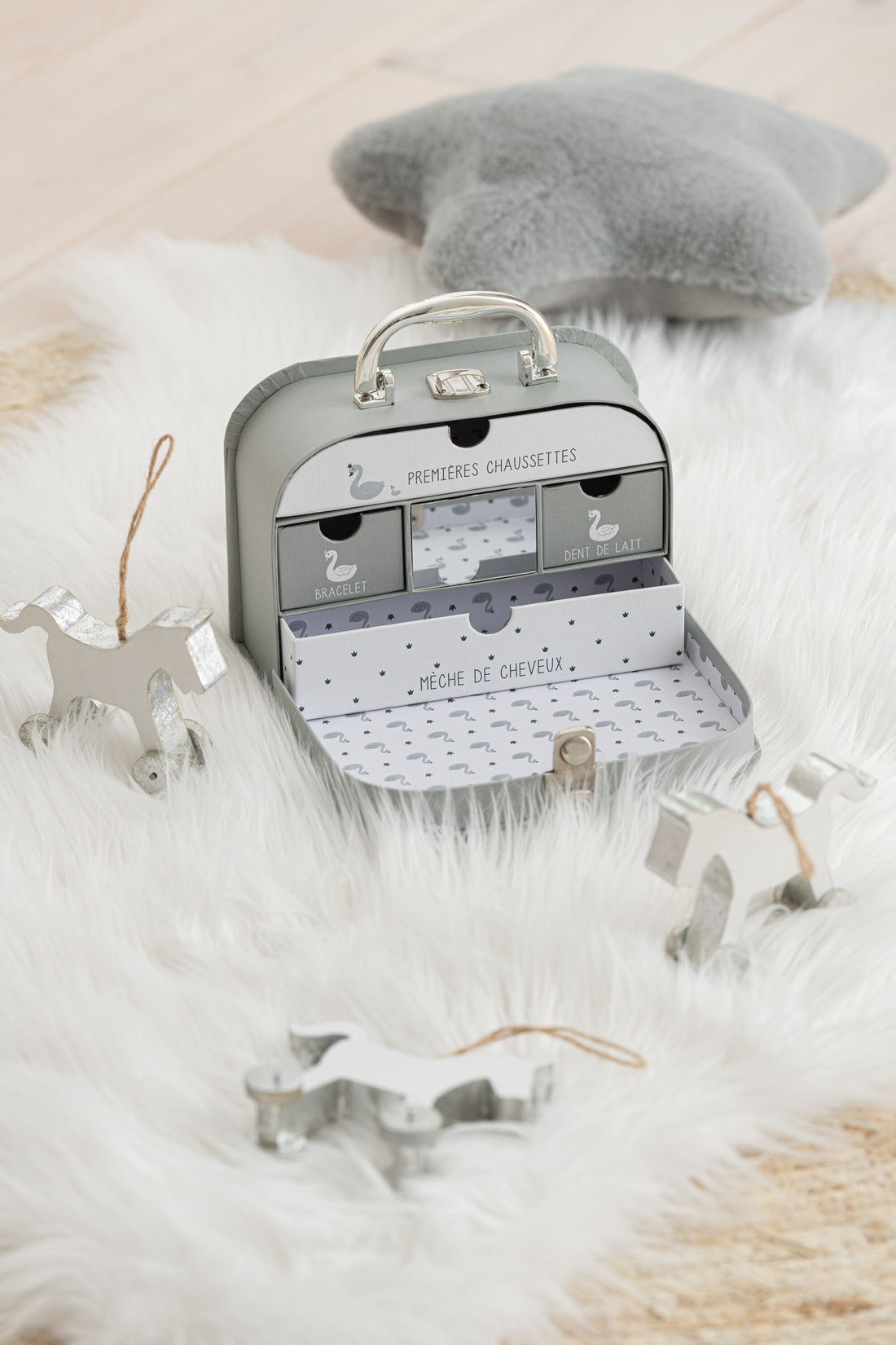 J-Line Kersthanger paard - hout - wit/ zilver - 4x