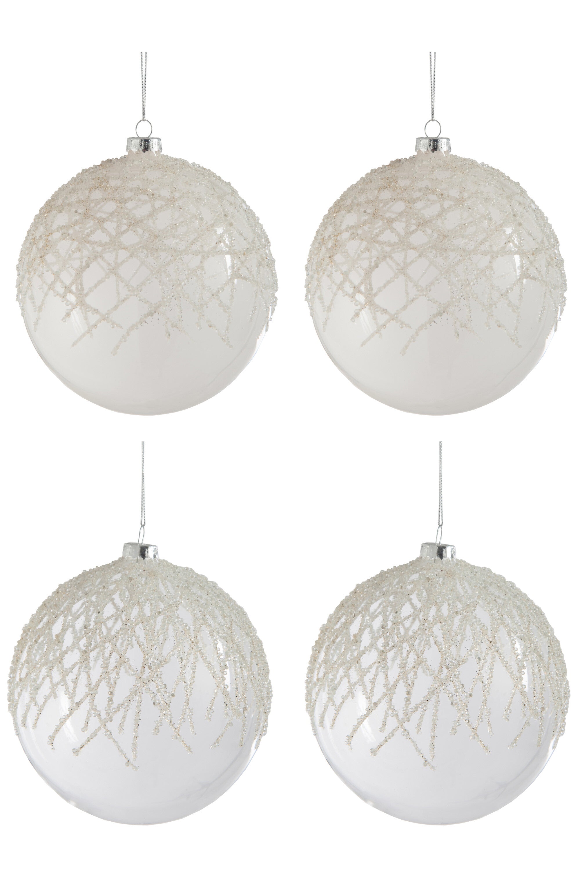 J-Line Box Of 4 Christmas Ball Pearls 2Clear+2Grey Glass