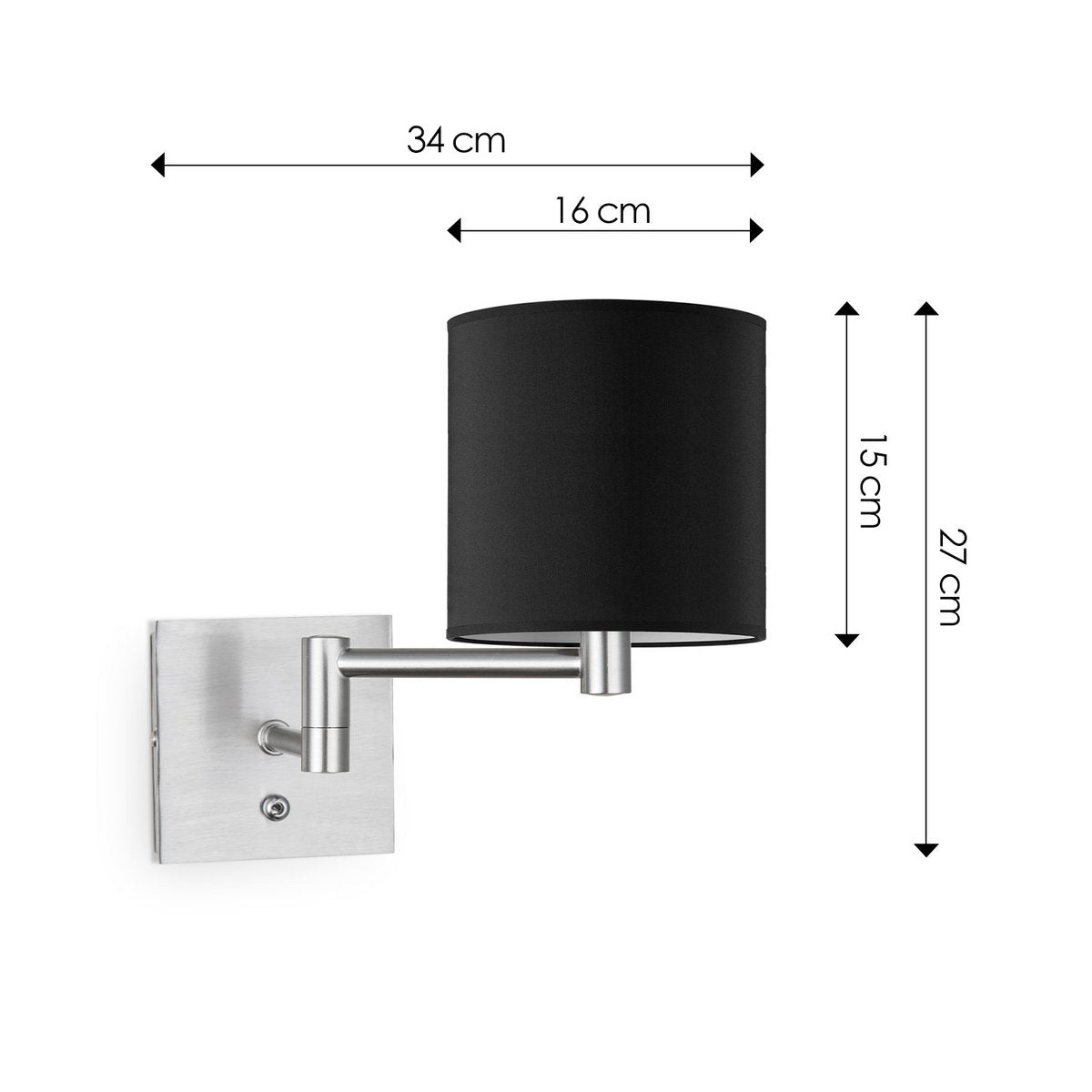 Wandlamp - Swing, E27, zwart Lampenkap 16x15cm