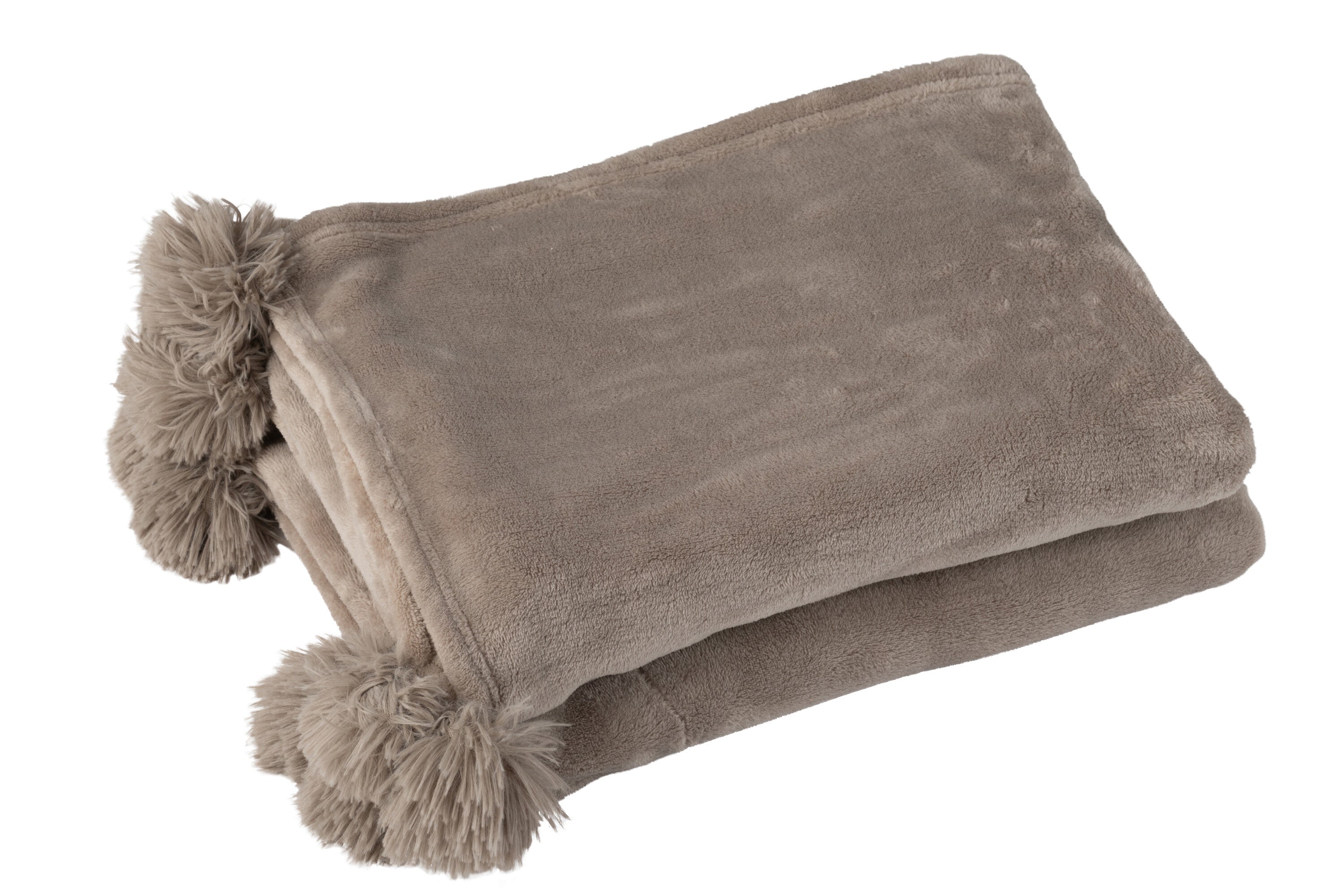 J-Line Plaid Pompon - polyester - taupe - 170 x 130 cm