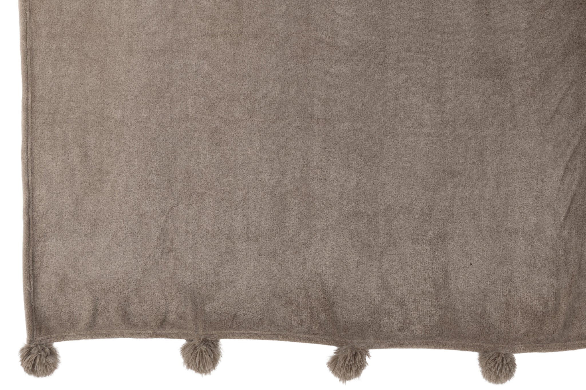 J-Line Plaid Pompon - polyester - taupe - 170 x 130 cm