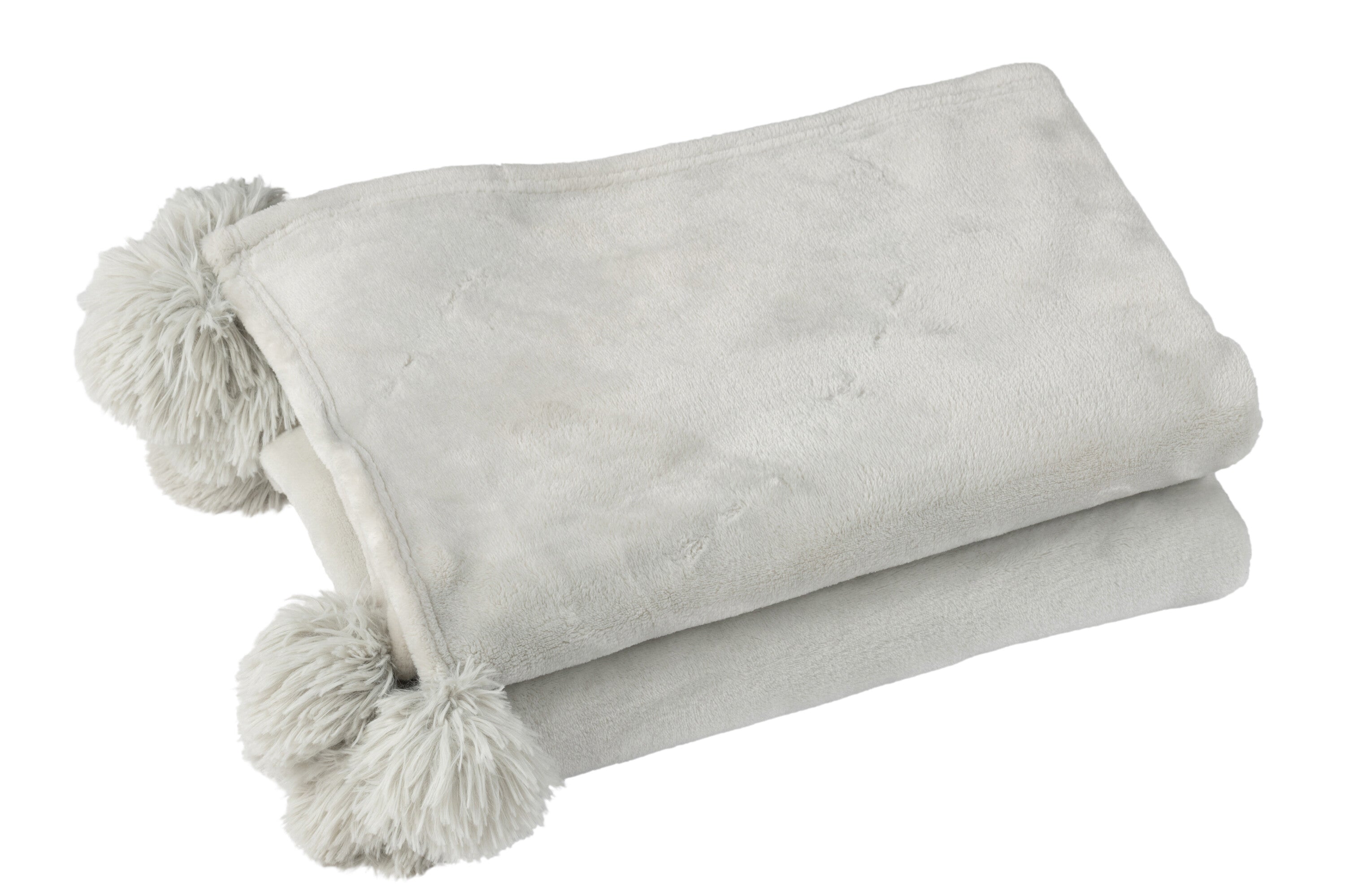 Plaid Pompom Polyester Lichtgrijs