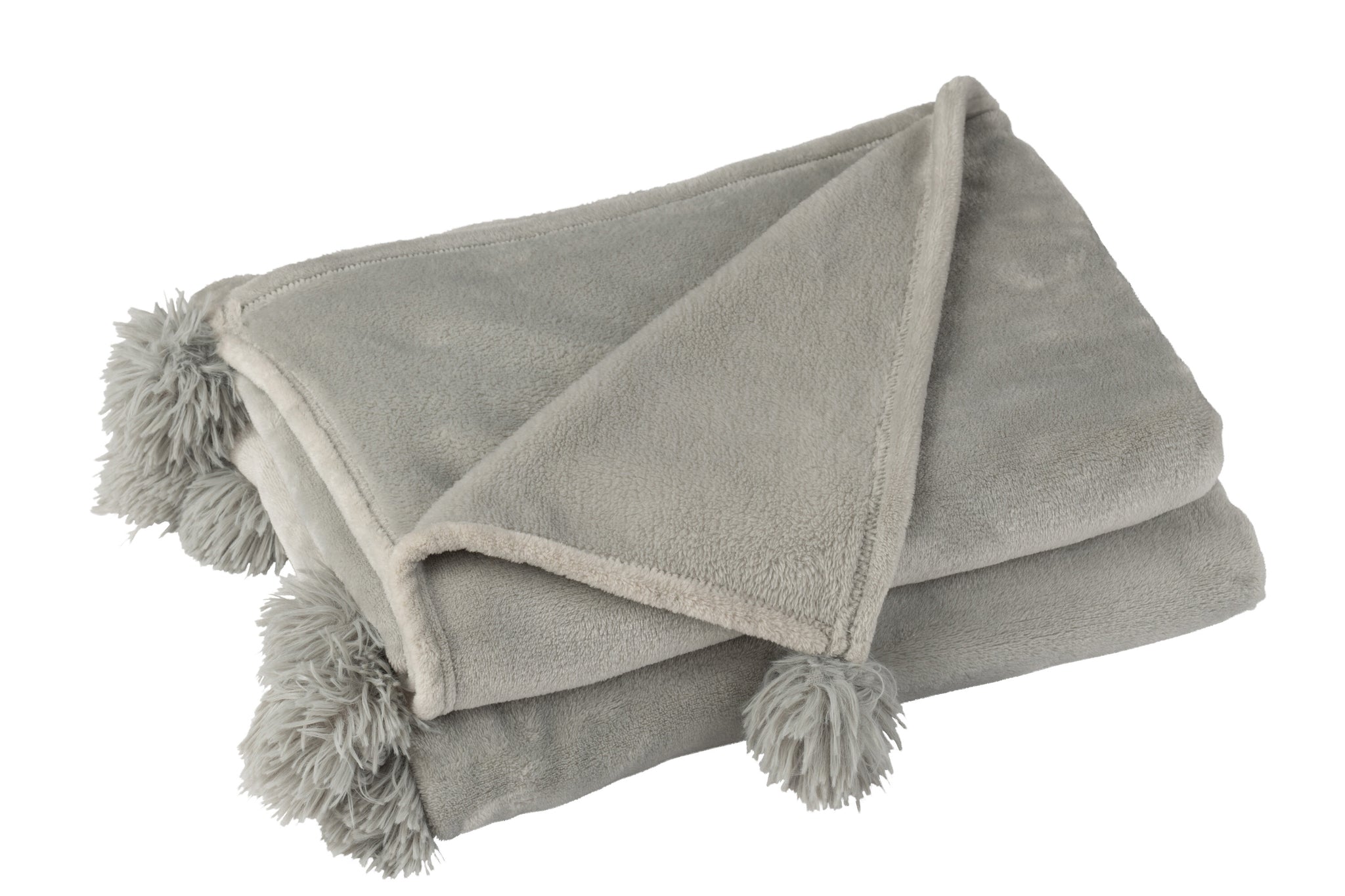J-Line Plaid Pompom - polyester - grijs - 170 x 130 cm