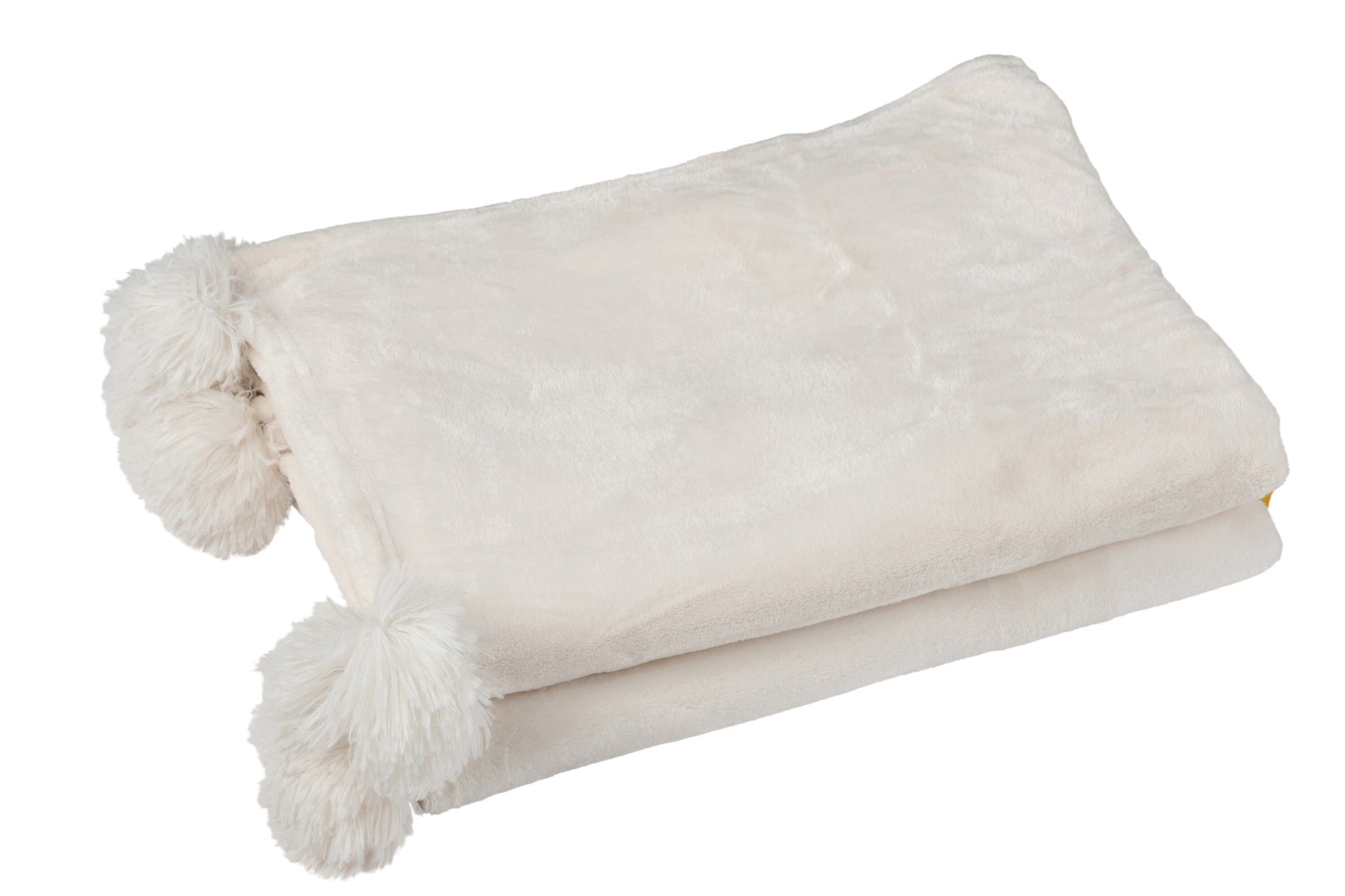 J-Line Plaid Pompon - polyester - crème - 170 x 130 cm