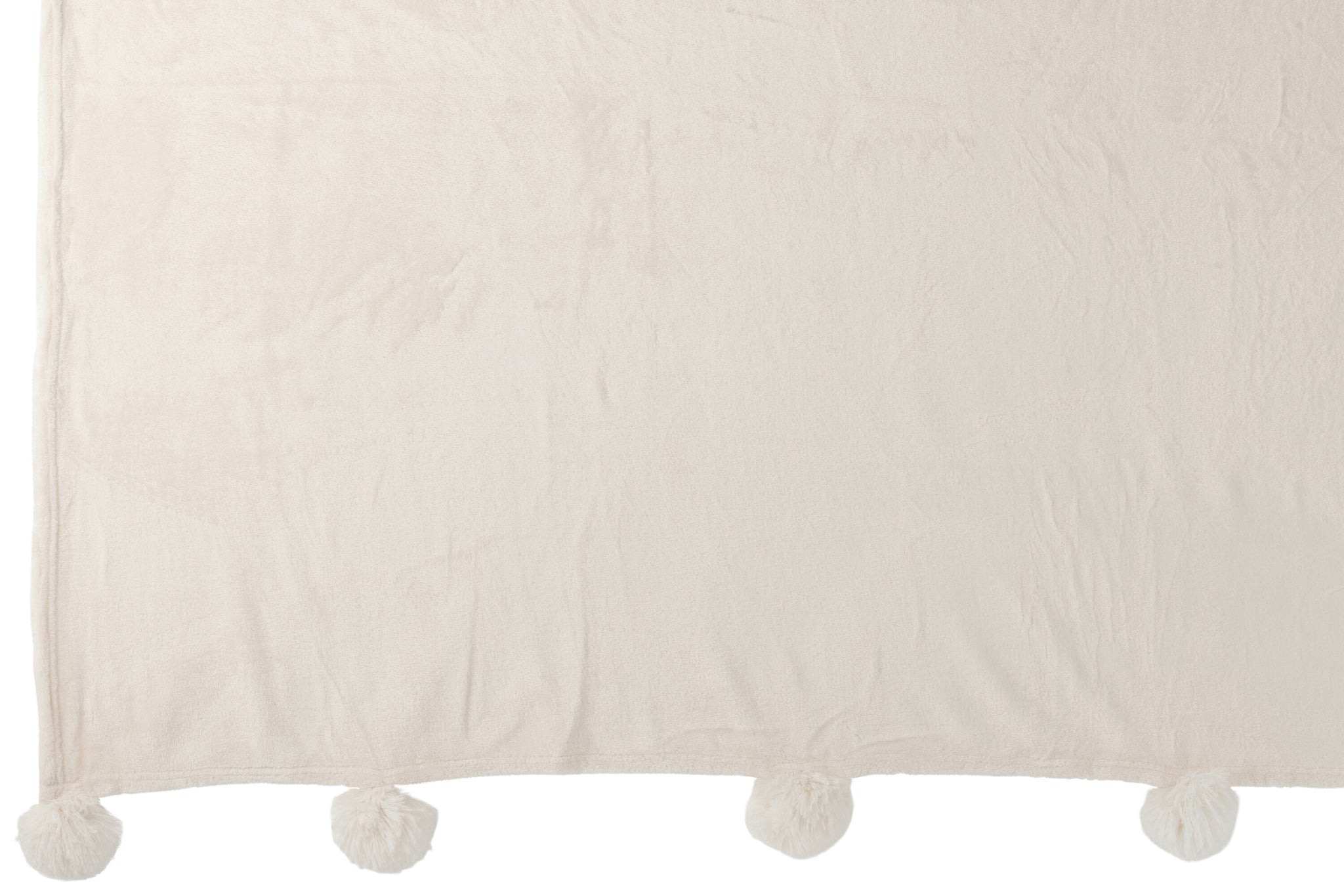 J-Line Plaid Pompon - polyester - crème - 170 x 130 cm