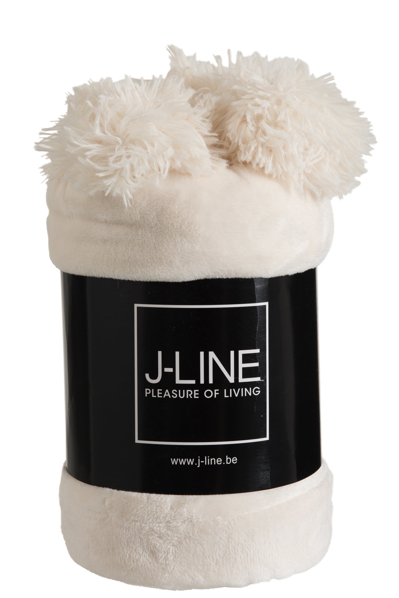 J-Line Plaid Pompon - polyester - crème - 170 x 130 cm
