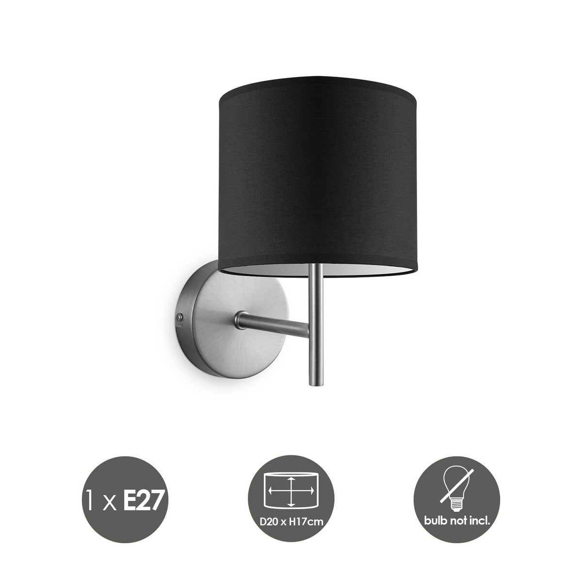 Wandlamp - Mati inclusief Lampenkap E27 zwart 20x17cm