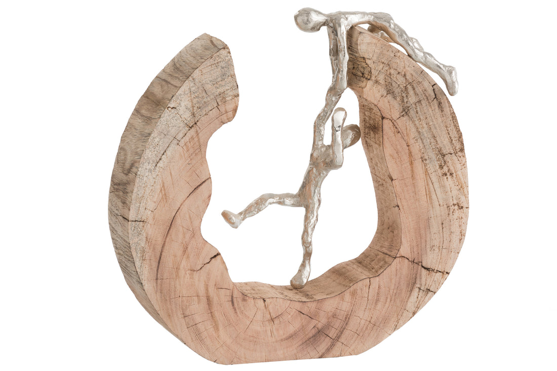 J-Line Figuur Koppel Klimmen Hout/Aluminium Naturel/Zilver