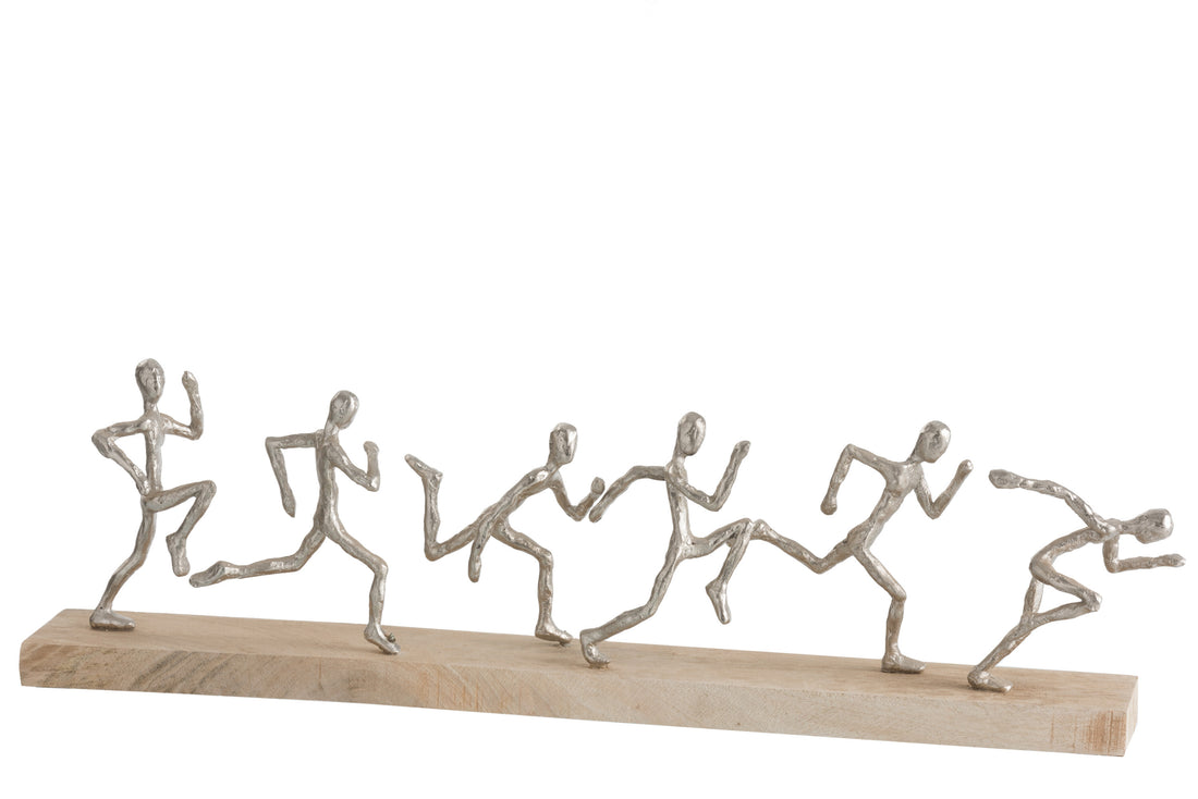 J-Line Figuur 6Lopers Aluminium/Hout Zilver/Naturel